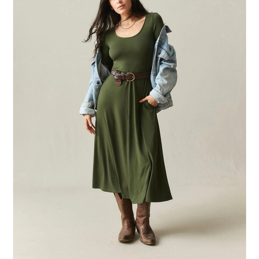 NWOT American Giant Women's Short Sleeve Flex Dress In Rifle Green Size Small
